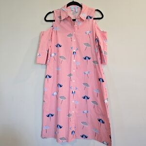 DRAPER JAMES Pinstripe Umbrella Shirtdress Red Cold Shoulder 6 NO‎ Belt.C71